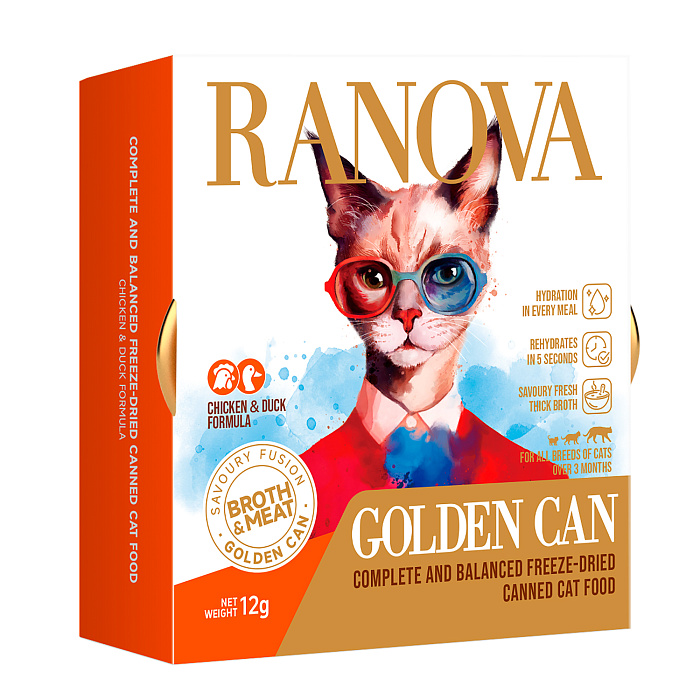 Полнорационный сухой (сублимированный) корм Ranova для кошек консервированный с курицей и уткой, 12 г