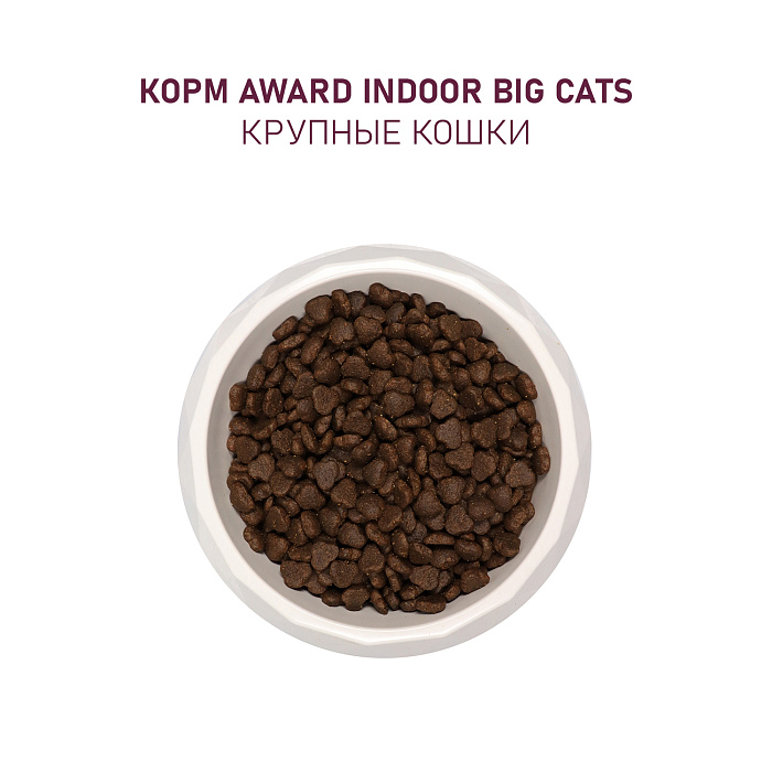 Сухой корм AWARD Indoor Big cats для взрослых домашних кошек крупных пород с говядиной и курицей с добавлением брокколи и юкки Шидигера 400г