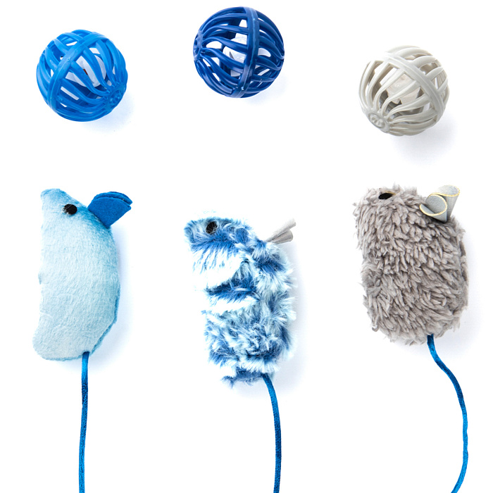 Игрушка Petpark для кошек Мышки и мячики с кошачьей мятой (6 шт в комплекте)