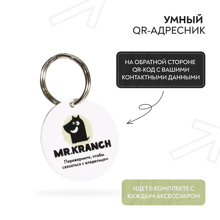 Ошейник Mr.Kranch для собак из натуральной кожи с QR-адресником 33-40см нежно-зеленый СКИДКА 40%