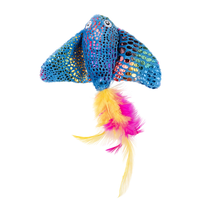 Игрушка Mr.Kranch для кошек Скат плюшевая с кошачьей мятой и перышками 16 см голубая