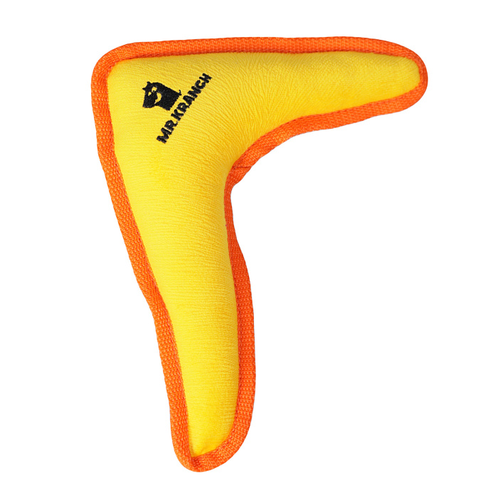 Игрушка Mr.Kranch для собак средних и крупных пород Бумеранг с пищалкой 34х285х65см желтый