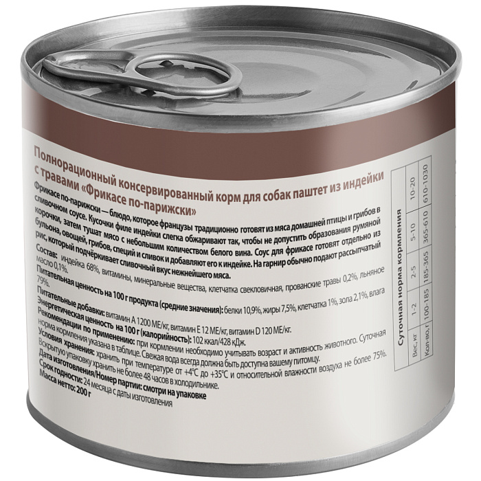 Влажный корм Мнямс Деликатес Паштет из индейки с травами для собак всех пород "Фрикасе по-парижски" 200 г