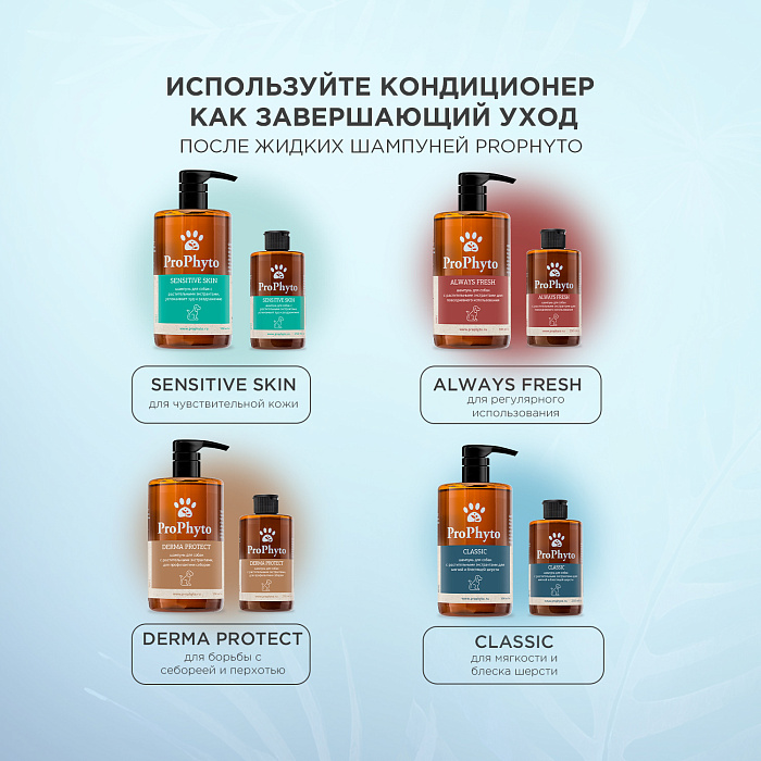 Кондиционер ProPhyto CONDITIONER с растительными экстрактами для увлажнения, укрепления и придания блеска шерсти собак и кошек, 250 мл