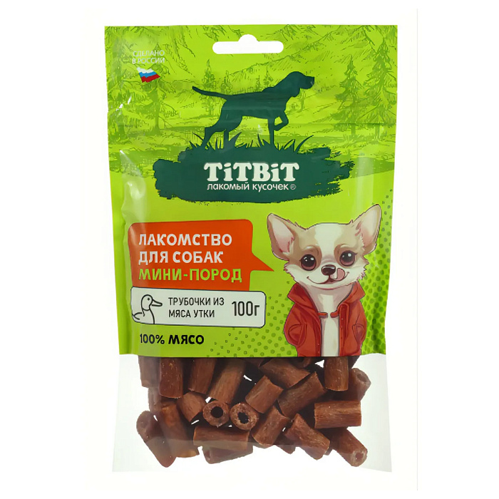 Лакомство TiTBiT Трубочки из мяса утки для собак мини пород 100 г