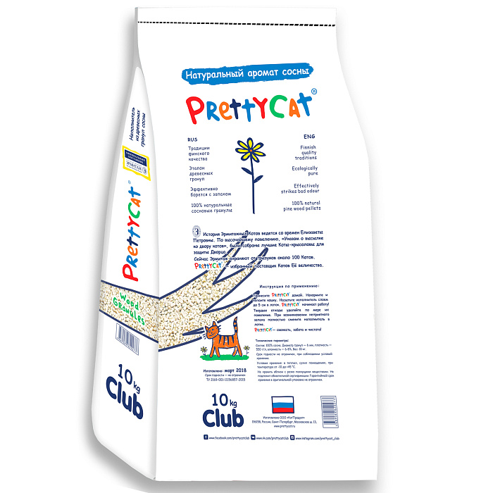 Наполнитель PrettyCat впитывающий древесный "Wood Granules" 10 кг