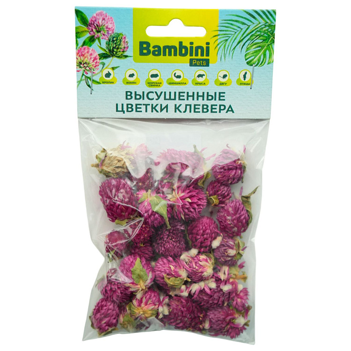 Лакомство Bambini Pets высушенные цветы клевера для грызунов и кроликов, 10 г.