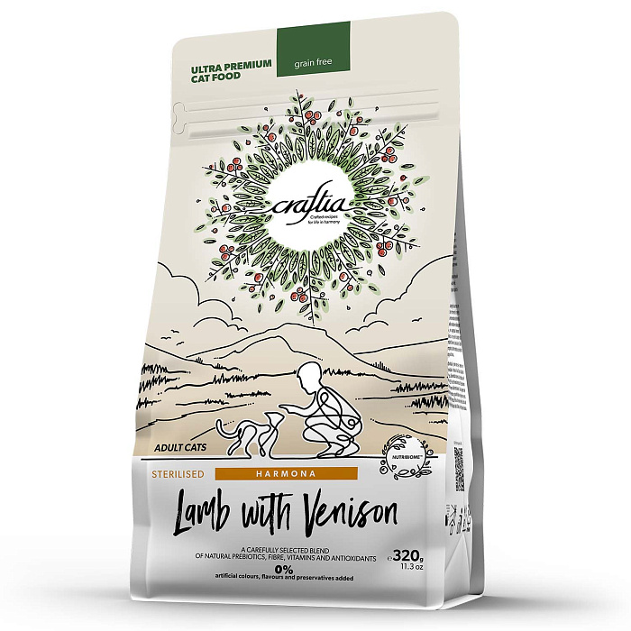 Сухой корм CRAFTIA HARMONA для стерилизованных кошек из ягненка с олениной 320 г