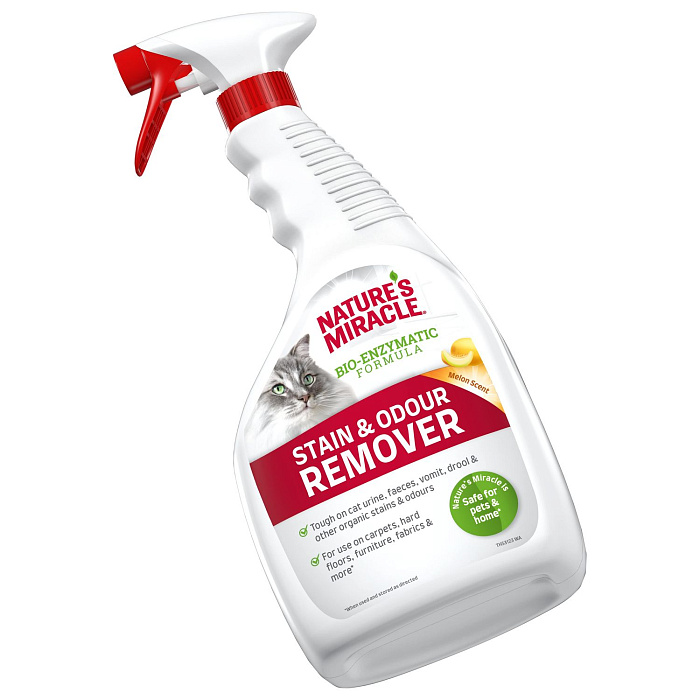 Уничтожитель пятен и запахов Nature's Miracle для кошек универсальный с ароматом дыни, спрей 946 мл