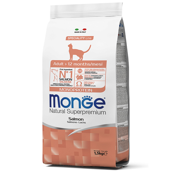 Сухой корм Monge Cat Speciality Line Monoprotein Adult для взрослых кошек, из лосося 1,5 кг