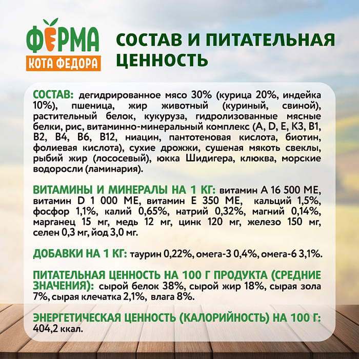 Сухой корм Ферма кота Федора для котят от 1 месяца, беременных и кормящих кошек с индейкой 650 г