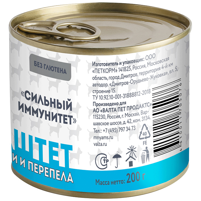 Влажный корм Мнямс На каждый день Паштет из утки и перепела для собак «СИЛЬНЫЙ ИММУНИТЕТ» 200 г