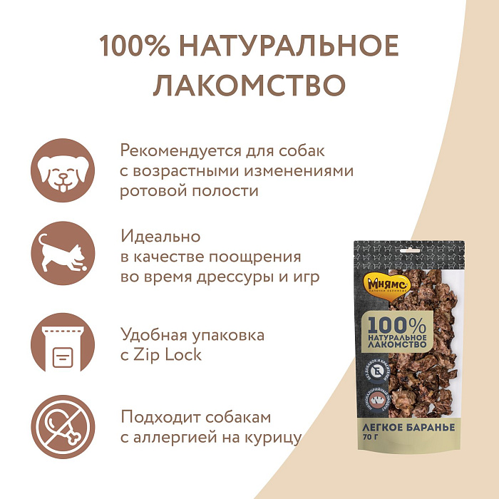 Лакомство Мнямс На каждый день для собак Легкое баранье 70 г