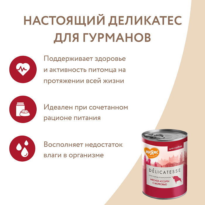 Влажный корм Мнямс Деликатес Паштет из мясного ассорти с морковью для собак всех пород "Олья Подрида по-барселонски" 400 г