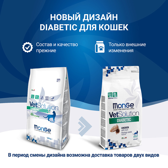 Диетический корм Monge VetSolution Cat Diabetic Диабетик для кошек при сахарном диабете 1,5 кг
