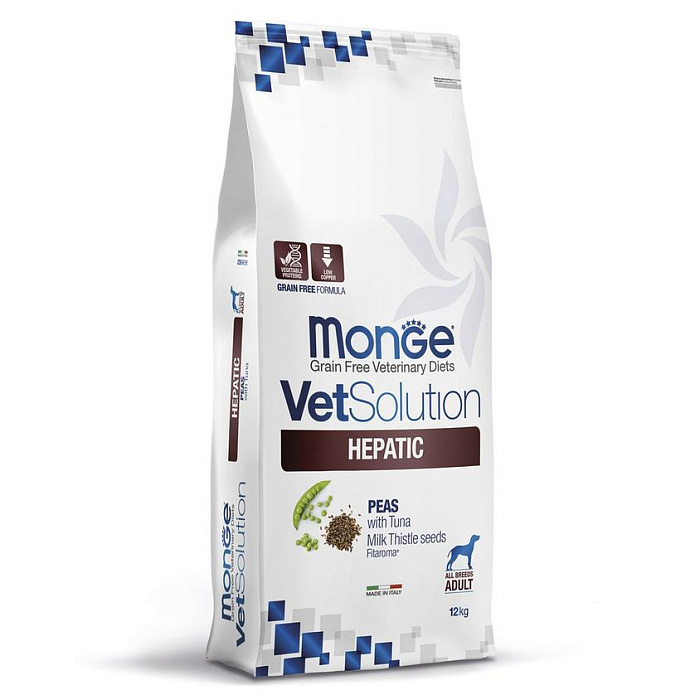 Диетический корм Monge VetSolution Dog Hepatic Гепатик для собак при заболеваниях печени 12 кг