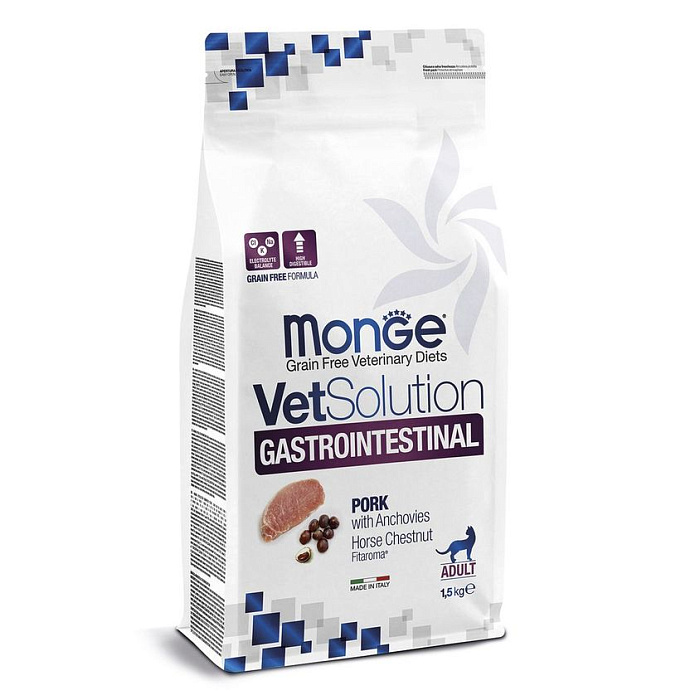 Диетический корм Monge VetSolution Cat Gastrointestinal гастро интестинал для кошек при заболеваниях ЖКТ 1,5 кг