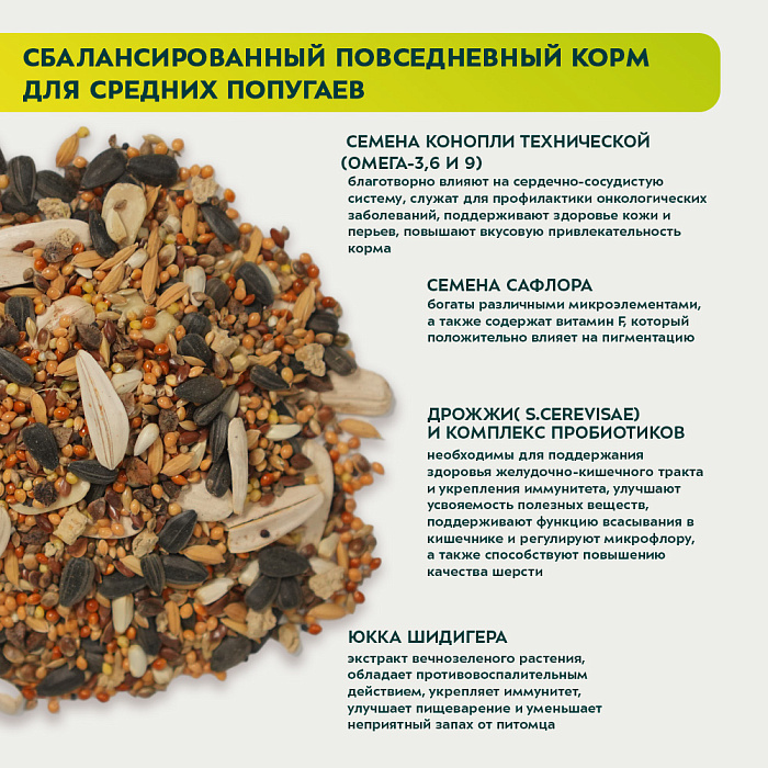 Корм Bambini Pets для средних попугаев, 800 г