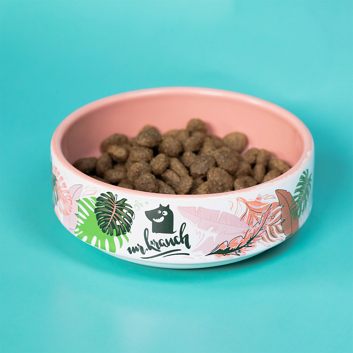 Миска Mr.Kranch для собак и кошек из фарфора Тропики 350мл розовая