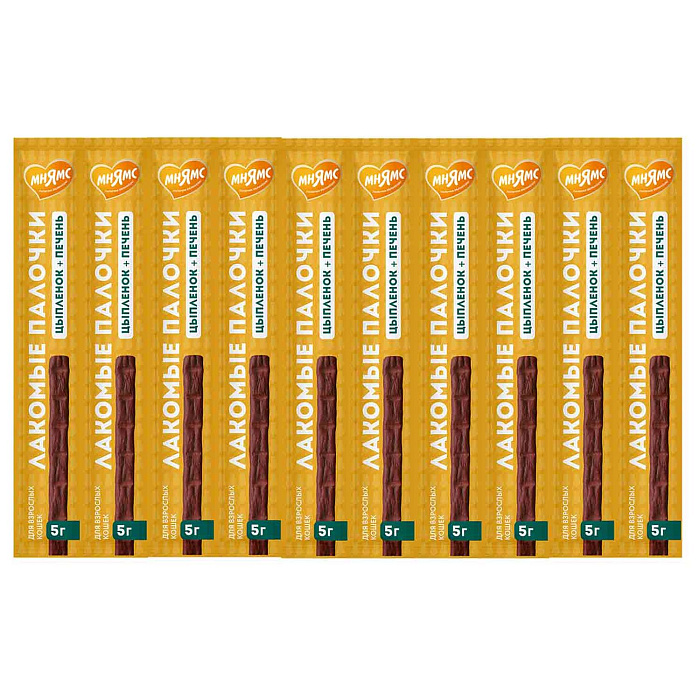 Лакомство Мнямс лакомые палочки для кошек из цыпленка и печени 10х5 г