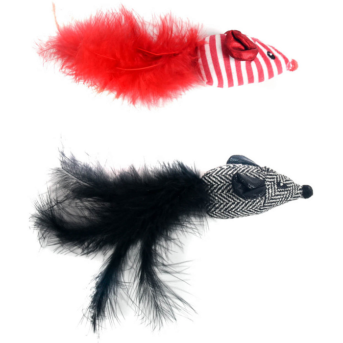 Petpark игрушка для кошек 2 мышки с перьями 18 см разноцветные СКИДКА 50%