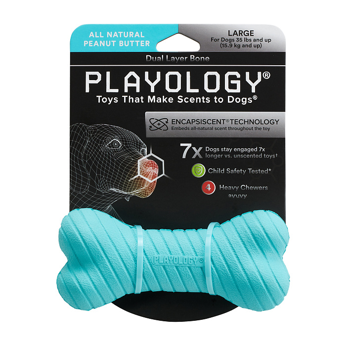 Playology двухслойная жевательная косточка DUAL LAYER BONE для собак средних и крупных пород с ароматом арахиса, большая, цвет голубой СКИДКА 50%