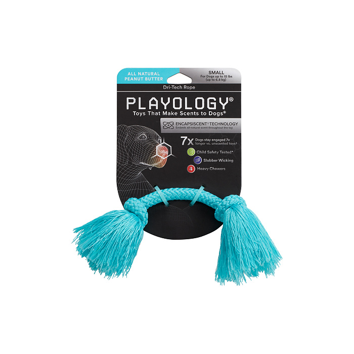 Playology жевательный канат DRI-TECH ROPE для собак мелких пород с ароматом арахиса, маленький, цвет голубой СКИДКА 50%