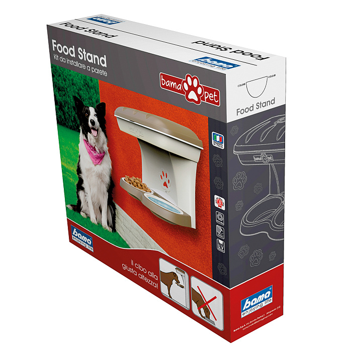 BAMA PET миска для собак настенная двойная 1600 мл 48х27х42h см, бежевая СКИДКА 50%