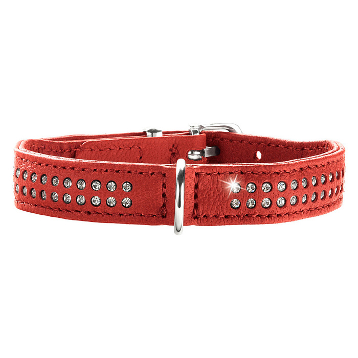 Hunter ошейник для собак Diamond Elk Petit 24 (17-21 см) кожа, 2 ряда страз красный чили СКИДКА 50%