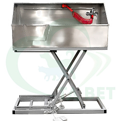 ТД ВЕТ Ванна для мытья животных VETBOT из нерж. стали, электропривод 1500x600x805-1350h, с дверцей и душем (каркас белый) (из наличия) СКИДКА 20%