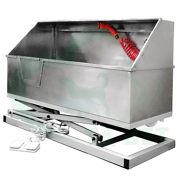 ТД ВЕТ Ванна для мытья животных VETBOT из нерж. стали, электропривод 1500x600x805-1350h, с дверцей и душем (каркас белый) (из наличия) СКИДКА 20%