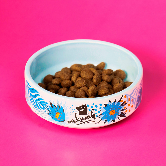 Миска Mr.Kranch для собак и кошек из фарфора Тропики 350мл голубая