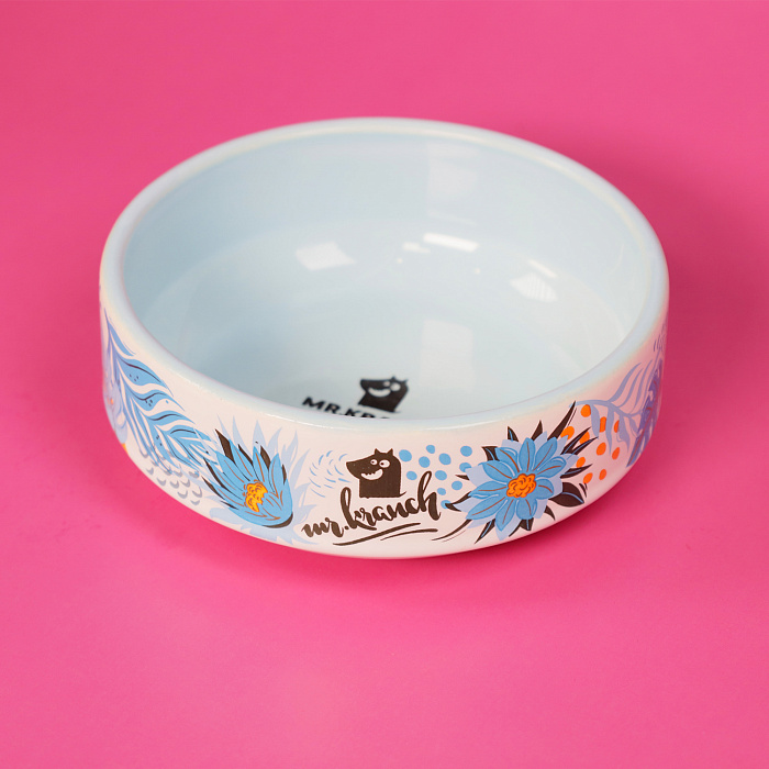 Миска Mr.Kranch для собак и кошек из фарфора Тропики 350мл голубая