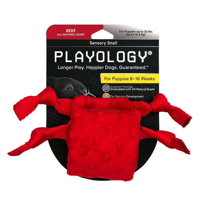 Playology сенсорная плюшевая улитка PUPPY SENSORY SNAIL для щенков мелких и средних пород 8-16 недель с ароматом говядины, цвет красный СКИДКА 50%
