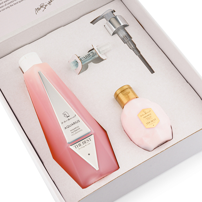 ISB The Best line Набор Aquarius шампунь для восстановления и питания шерсти 550 мл, кондиционер 120 мл + парфюм 2 мл в подарок СКИДКА 40%