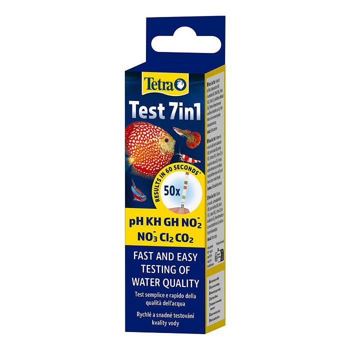 Tetra Test 7в1 50 шт тест семи важнейших параметров воды (pH, KH, GH, NO2-, NO3-, Cl2 и CO2)