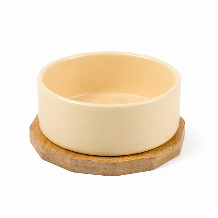 Миска Mr.Kranch Bamboo керамическая сливочная бамбуковой подставке 860 мл