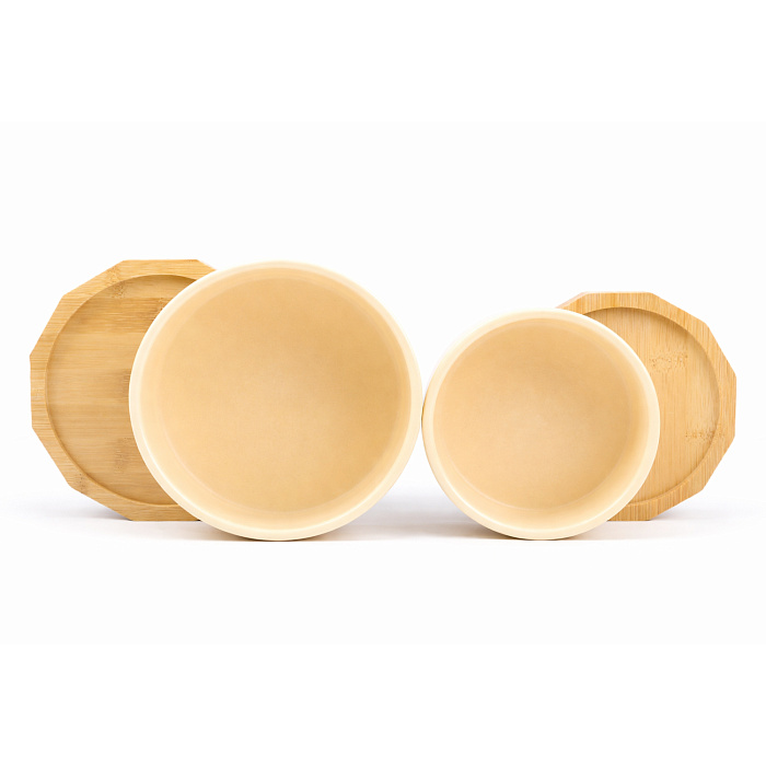 Миска Mr.Kranch Bamboo керамическая сливочная на бамбуковой подставке 470 мл