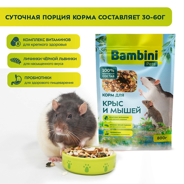Корм Bambini Pets для крыс и мышей, 800 г