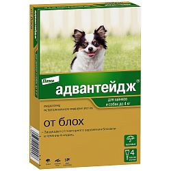 Bayer Адвантейдж 40 капли для собак до 4 кг от блох (4 пипетки х 0,4 мл)