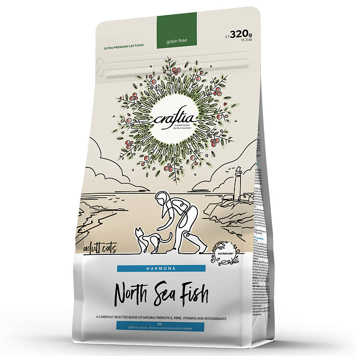 Сухой корм CRAFTIA HARMONA для взрослых кошек из рыбы северного моря 320 г
