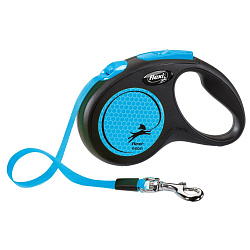 flexi рулетка Neon New S (до 15 кг) лента 5 м, светоотражающая, голубой неон