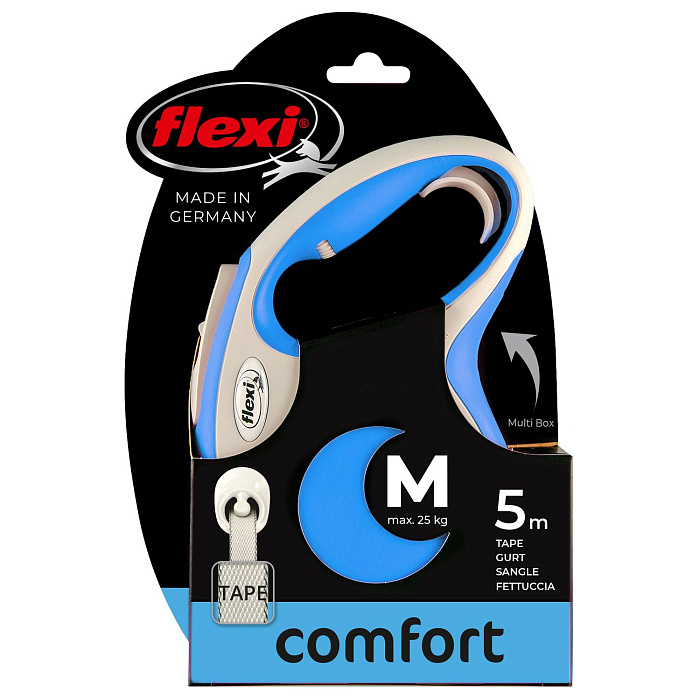flexi рулетка NEW LINE Comfort M (до 25 кг) лента 5 м серый/синий