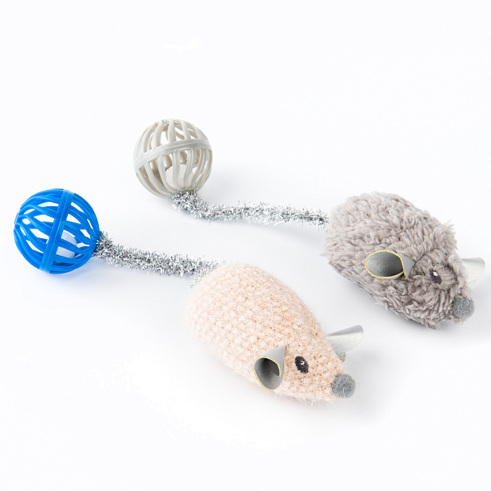 Игрушка Petpark для кошек Мышки с хвостами-шариками с кошачьей мятой (2 шт в комплекте)