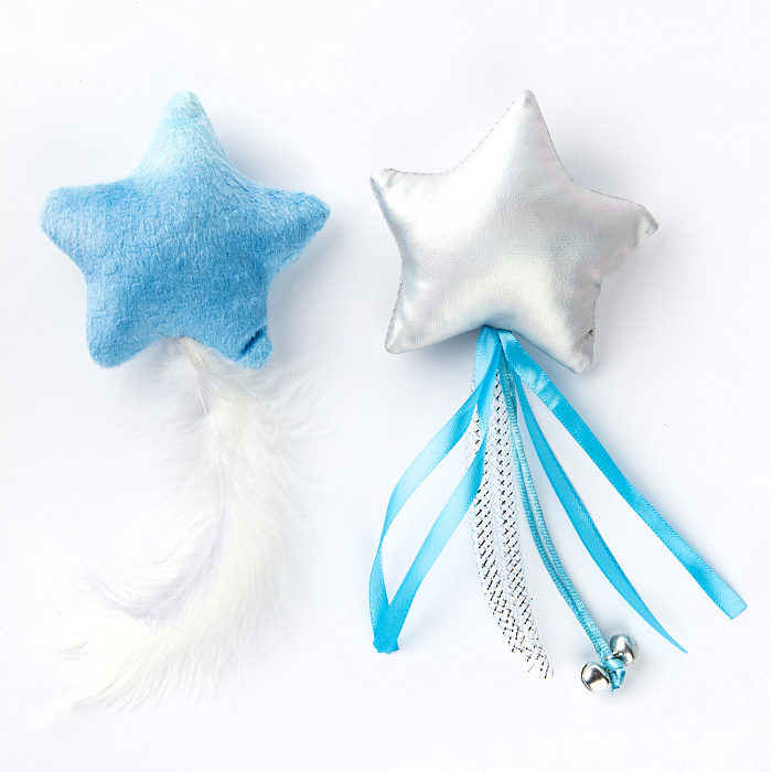 Игрушка Petpark для кошек Звездочки с перьями и лентами с кошачьей мятой (2 шт в комплекте)