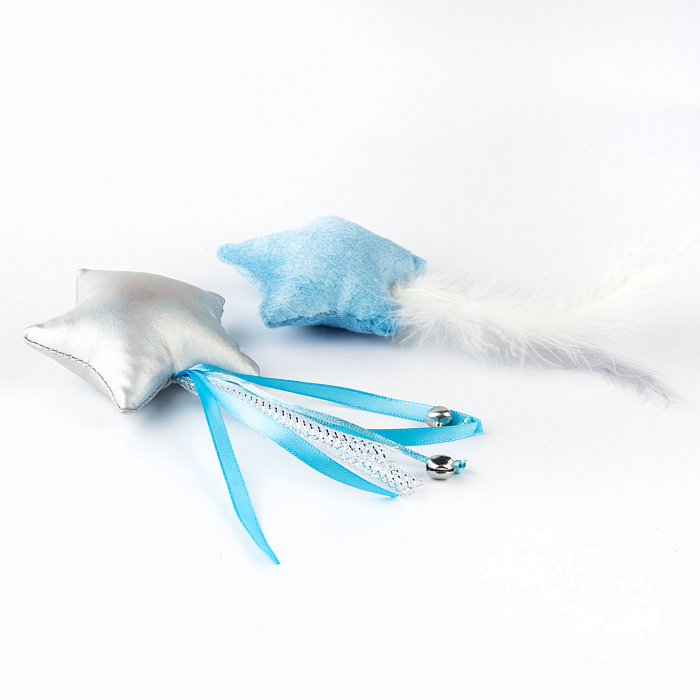 Игрушка Petpark для кошек Звездочки с перьями и лентами с кошачьей мятой (2 шт в комплекте)