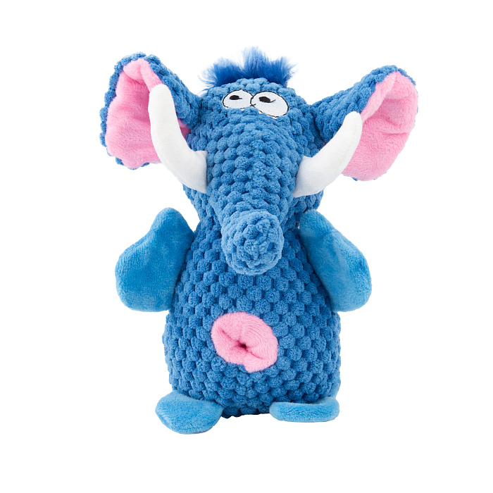 Игрушка Mr.Kranch для собак Слон плюшевая с канатиками пищалкой и карманом под лакомство 21 см голубая