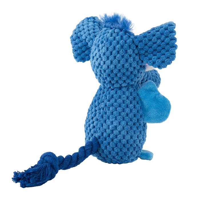 Игрушка Mr.Kranch для собак Слон плюшевая с канатиками пищалкой и карманом под лакомство 21 см голубая