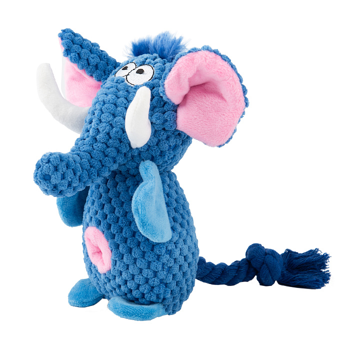 Игрушка Mr.Kranch для собак Слон плюшевая с канатиками пищалкой и карманом под лакомство 21 см голубая