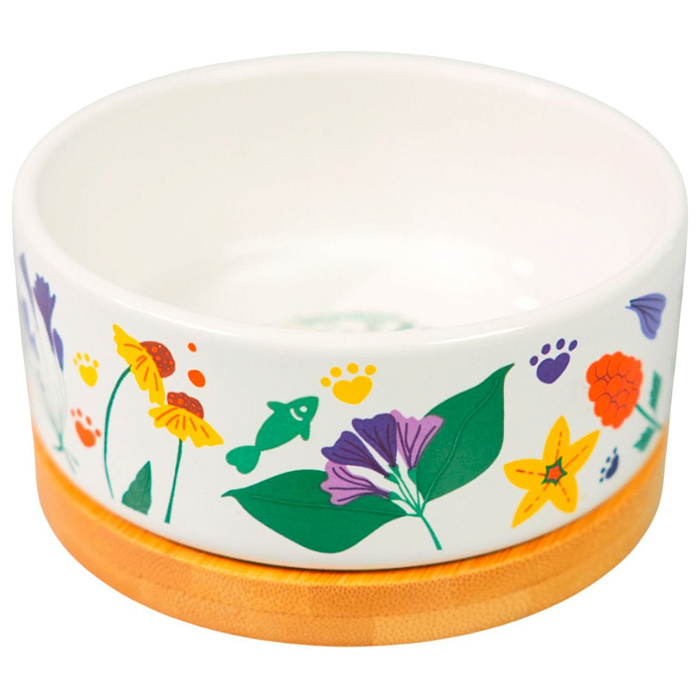 Миска Mr.Kranch Bamboo 340 мл Цветы Прованса керамическая на бамбуковой подставке васильковая СКИДКА 30%